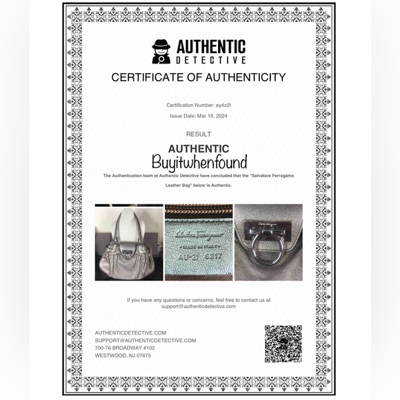 SALVATORE FERRAGAMO Gancini Metallic Silver Grey Leather Hand Bag Like New Cndtn - Picture 3 of 17